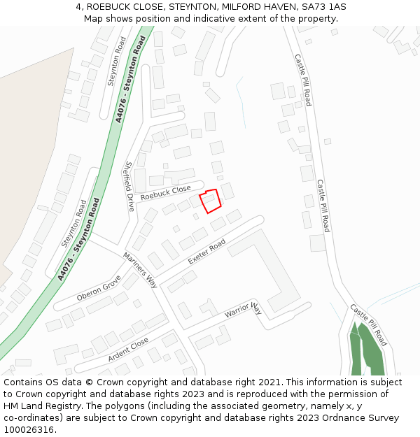 4, ROEBUCK CLOSE, STEYNTON, MILFORD HAVEN, SA73 1AS: Location map and indicative extent of plot
