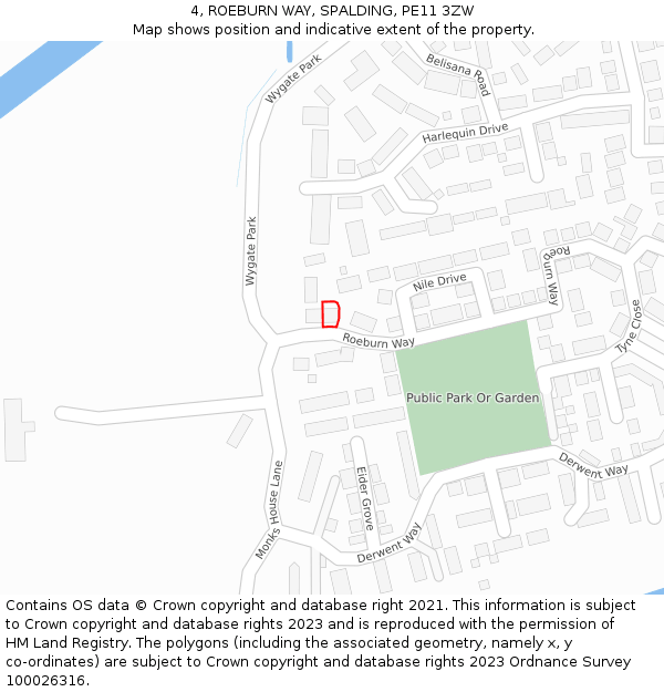 4, ROEBURN WAY, SPALDING, PE11 3ZW: Location map and indicative extent of plot