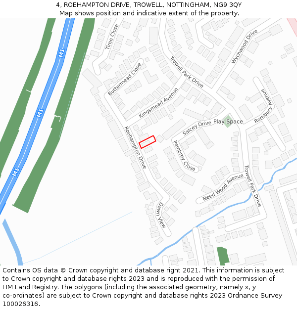 4, ROEHAMPTON DRIVE, TROWELL, NOTTINGHAM, NG9 3QY: Location map and indicative extent of plot