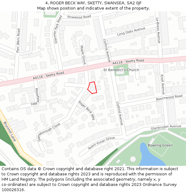 4, ROGER BECK WAY, SKETTY, SWANSEA, SA2 0JF: Location map and indicative extent of plot