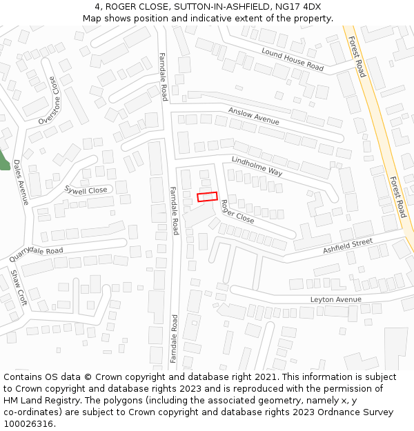 4, ROGER CLOSE, SUTTON-IN-ASHFIELD, NG17 4DX: Location map and indicative extent of plot