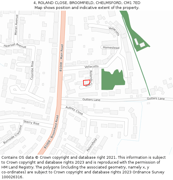 4, ROLAND CLOSE, BROOMFIELD, CHELMSFORD, CM1 7ED: Location map and indicative extent of plot