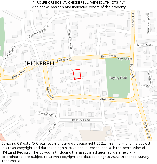 4, ROLFE CRESCENT, CHICKERELL, WEYMOUTH, DT3 4LY: Location map and indicative extent of plot