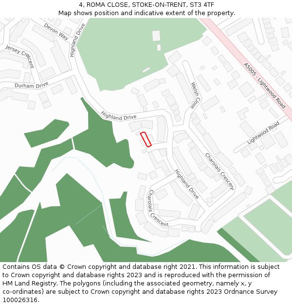 4, ROMA CLOSE, STOKE-ON-TRENT, ST3 4TF: Location map and indicative extent of plot