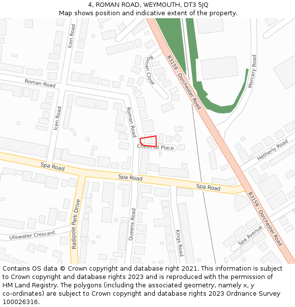 4, ROMAN ROAD, WEYMOUTH, DT3 5JQ: Location map and indicative extent of plot