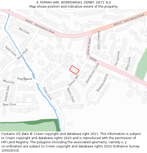 4, ROMAN WAY, BORROWASH, DERBY, DE72 3LX: Location map and indicative extent of plot