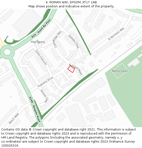 4, ROMAN WAY, EPSOM, KT17 1AB: Location map and indicative extent of plot