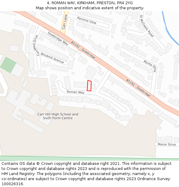 4, ROMAN WAY, KIRKHAM, PRESTON, PR4 2YG: Location map and indicative extent of plot