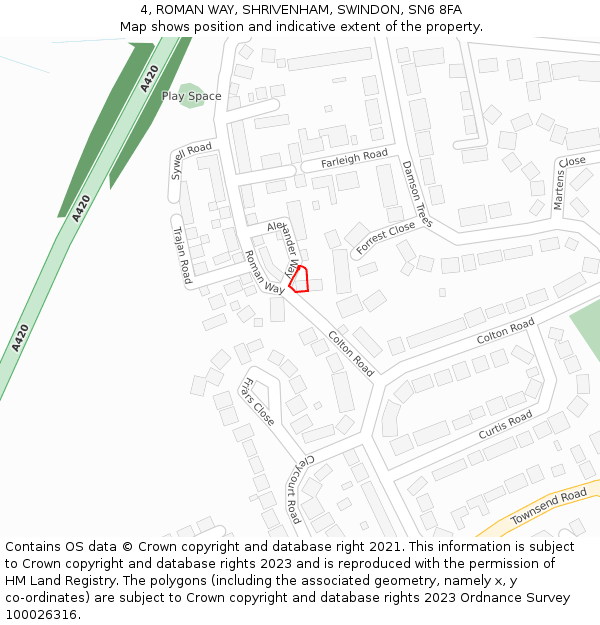 4, ROMAN WAY, SHRIVENHAM, SWINDON, SN6 8FA: Location map and indicative extent of plot
