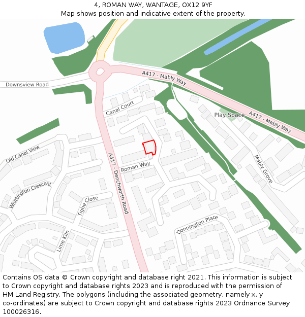 4, ROMAN WAY, WANTAGE, OX12 9YF: Location map and indicative extent of plot