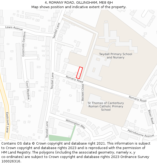 4, ROMANY ROAD, GILLINGHAM, ME8 6JH: Location map and indicative extent of plot