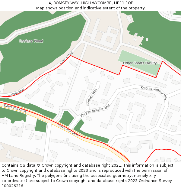 4, ROMSEY WAY, HIGH WYCOMBE, HP11 1QP: Location map and indicative extent of plot