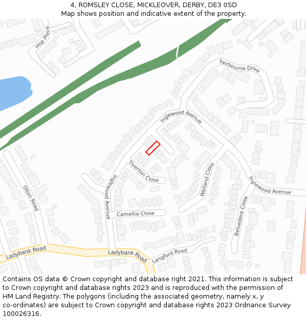 4, ROMSLEY CLOSE, MICKLEOVER, DERBY, DE3 0SD: Location map and indicative extent of plot