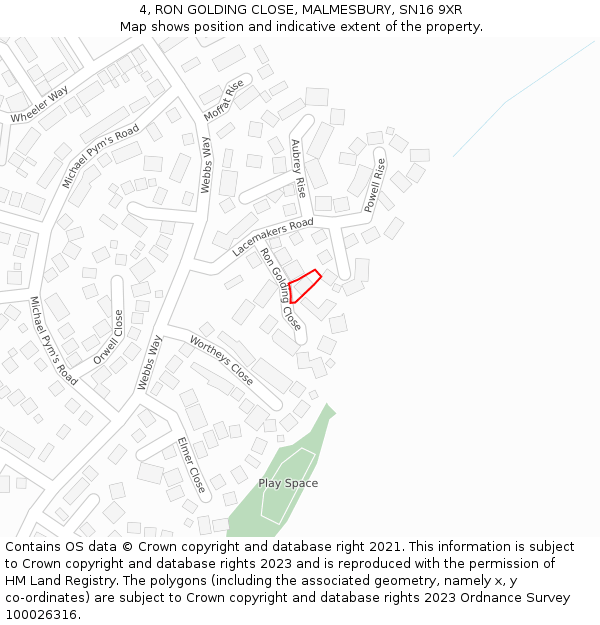 4, RON GOLDING CLOSE, MALMESBURY, SN16 9XR: Location map and indicative extent of plot