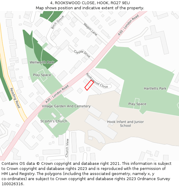 4, ROOKSWOOD CLOSE, HOOK, RG27 9EU: Location map and indicative extent of plot