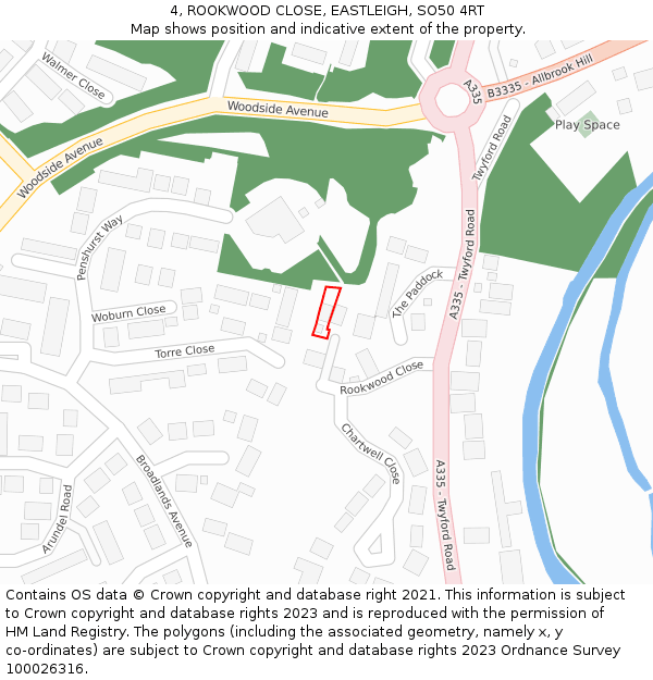 4, ROOKWOOD CLOSE, EASTLEIGH, SO50 4RT: Location map and indicative extent of plot