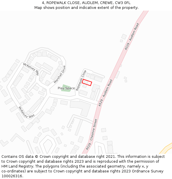 4, ROPEWALK CLOSE, AUDLEM, CREWE, CW3 0FL: Location map and indicative extent of plot