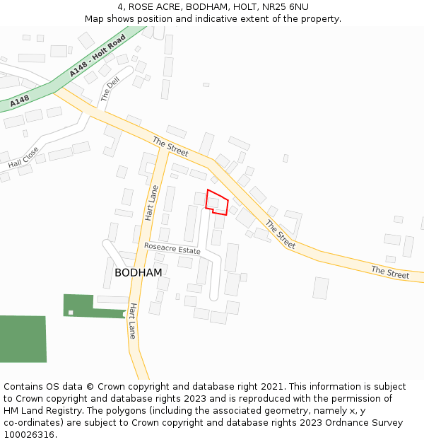 4, ROSE ACRE, BODHAM, HOLT, NR25 6NU: Location map and indicative extent of plot