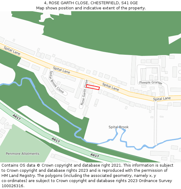 4, ROSE GARTH CLOSE, CHESTERFIELD, S41 0GE: Location map and indicative extent of plot