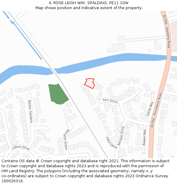 4, ROSE LEIGH WAY, SPALDING, PE11 1GW: Location map and indicative extent of plot