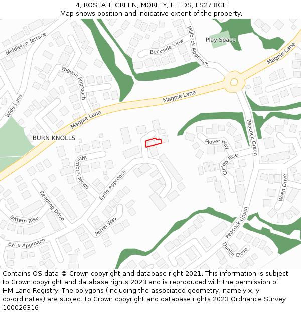 4, ROSEATE GREEN, MORLEY, LEEDS, LS27 8GE: Location map and indicative extent of plot