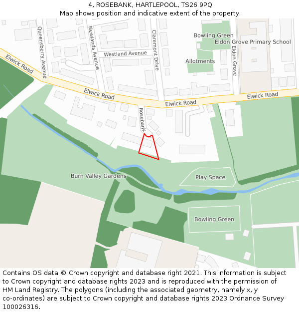 4, ROSEBANK, HARTLEPOOL, TS26 9PQ: Location map and indicative extent of plot