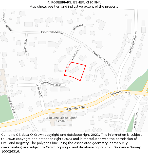 4, ROSEBRIARS, ESHER, KT10 9NN: Location map and indicative extent of plot