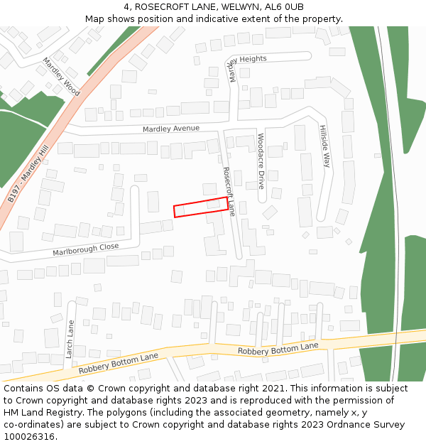 4, ROSECROFT LANE, WELWYN, AL6 0UB: Location map and indicative extent of plot