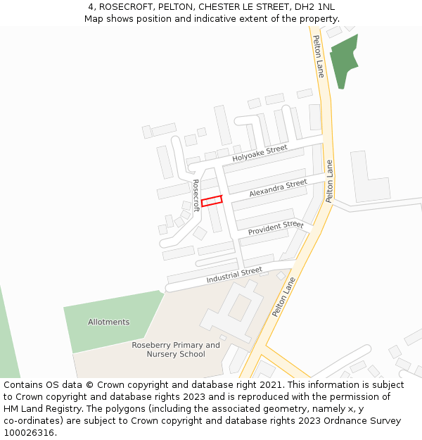 4, ROSECROFT, PELTON, CHESTER LE STREET, DH2 1NL: Location map and indicative extent of plot