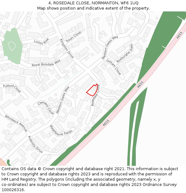4, ROSEDALE CLOSE, NORMANTON, WF6 1UQ: Location map and indicative extent of plot