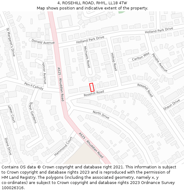 4, ROSEHILL ROAD, RHYL, LL18 4TW: Location map and indicative extent of plot