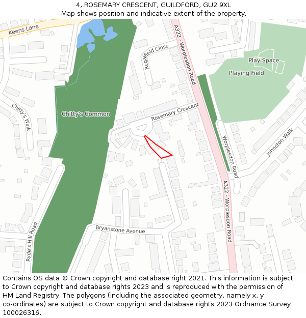4, ROSEMARY CRESCENT, GUILDFORD, GU2 9XL: Location map and indicative extent of plot
