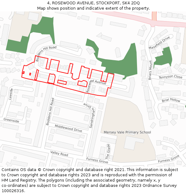 4, ROSEWOOD AVENUE, STOCKPORT, SK4 2DQ: Location map and indicative extent of plot