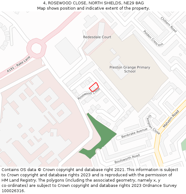 4, ROSEWOOD CLOSE, NORTH SHIELDS, NE29 8AG: Location map and indicative extent of plot