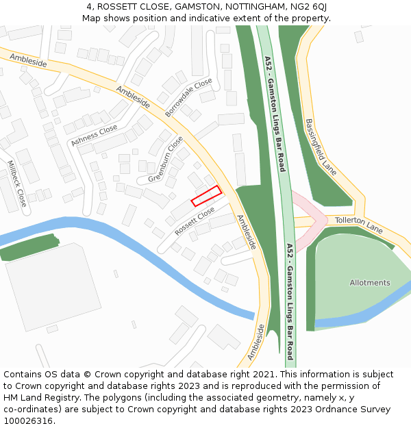 4, ROSSETT CLOSE, GAMSTON, NOTTINGHAM, NG2 6QJ: Location map and indicative extent of plot