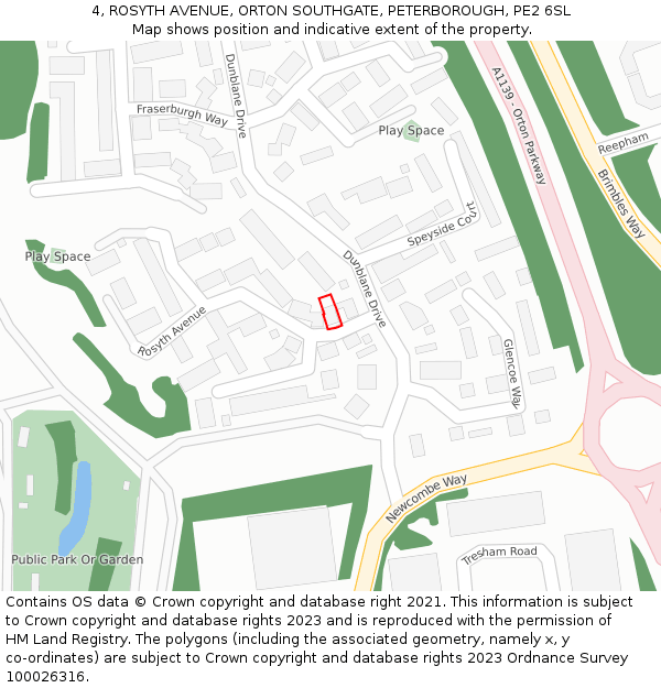 4, ROSYTH AVENUE, ORTON SOUTHGATE, PETERBOROUGH, PE2 6SL: Location map and indicative extent of plot