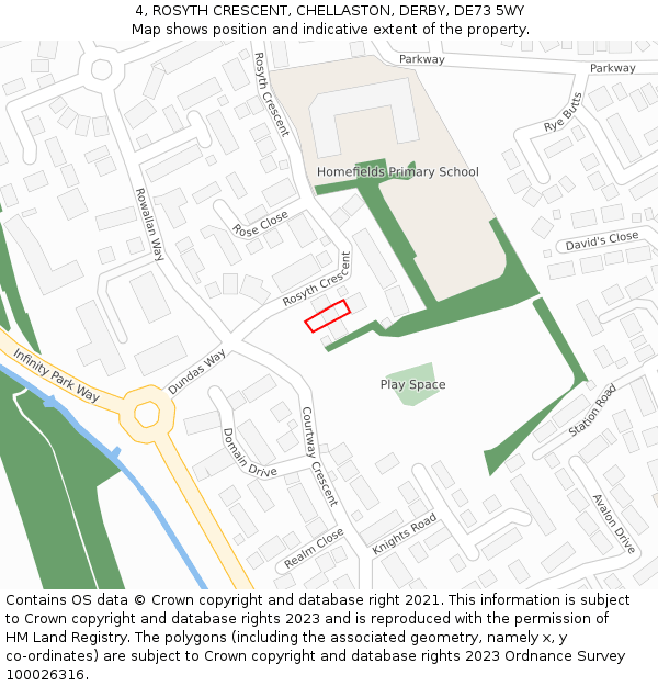 4, ROSYTH CRESCENT, CHELLASTON, DERBY, DE73 5WY: Location map and indicative extent of plot