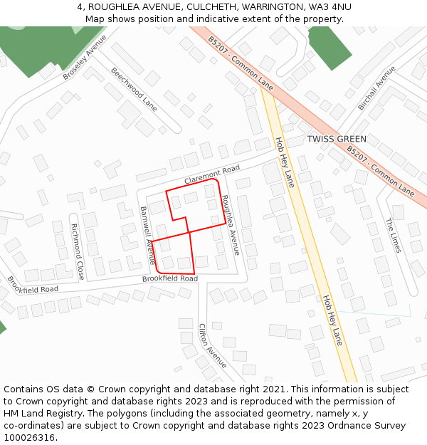4, ROUGHLEA AVENUE, CULCHETH, WARRINGTON, WA3 4NU: Location map and indicative extent of plot