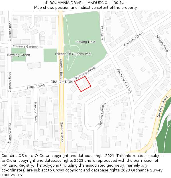 4, ROUMANIA DRIVE, LLANDUDNO, LL30 1UL: Location map and indicative extent of plot