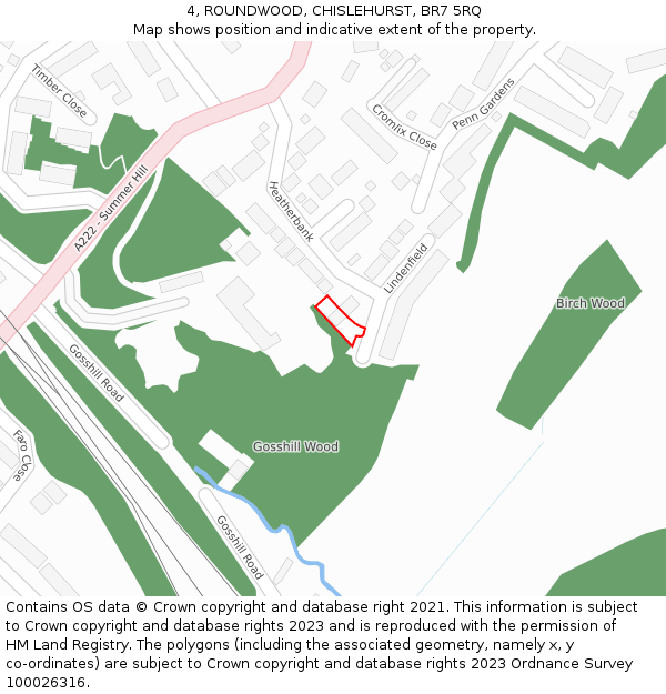 4, ROUNDWOOD, CHISLEHURST, BR7 5RQ: Location map and indicative extent of plot