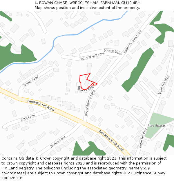 4, ROWAN CHASE, WRECCLESHAM, FARNHAM, GU10 4RH: Location map and indicative extent of plot