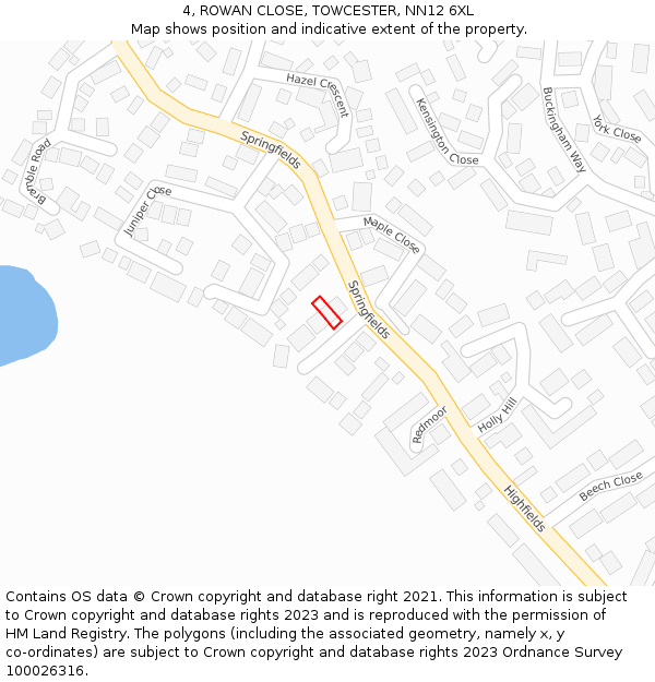 4, ROWAN CLOSE, TOWCESTER, NN12 6XL: Location map and indicative extent of plot