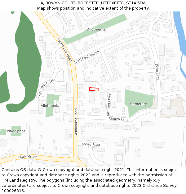 4, ROWAN COURT, ROCESTER, UTTOXETER, ST14 5DA: Location map and indicative extent of plot