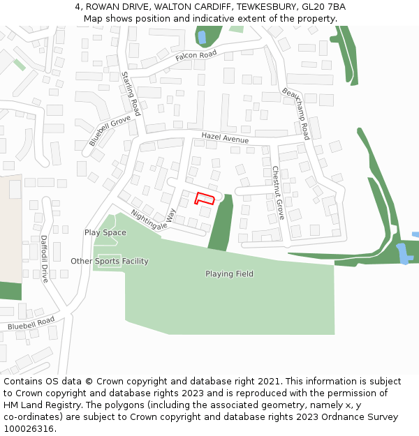 4, ROWAN DRIVE, WALTON CARDIFF, TEWKESBURY, GL20 7BA: Location map and indicative extent of plot
