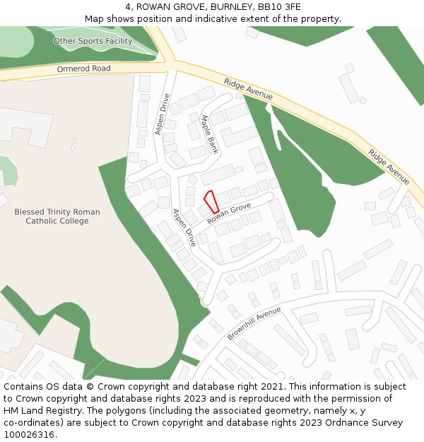 4, ROWAN GROVE, BURNLEY, BB10 3FE: Location map and indicative extent of plot