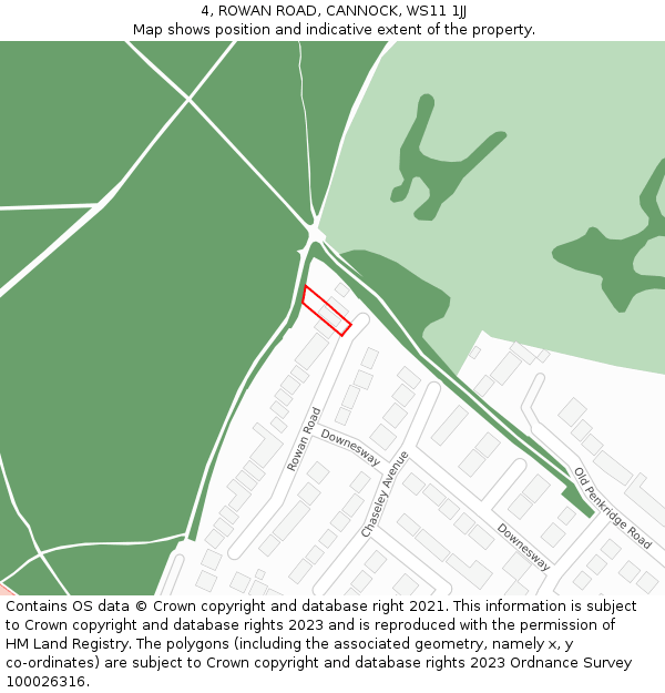 4, ROWAN ROAD, CANNOCK, WS11 1JJ: Location map and indicative extent of plot