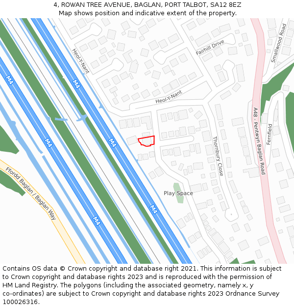 4, ROWAN TREE AVENUE, BAGLAN, PORT TALBOT, SA12 8EZ: Location map and indicative extent of plot
