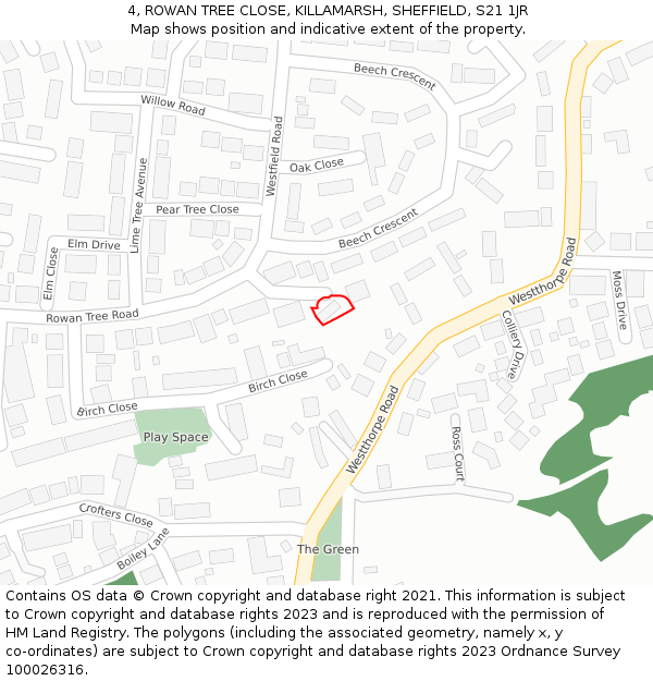 4, ROWAN TREE CLOSE, KILLAMARSH, SHEFFIELD, S21 1JR: Location map and indicative extent of plot