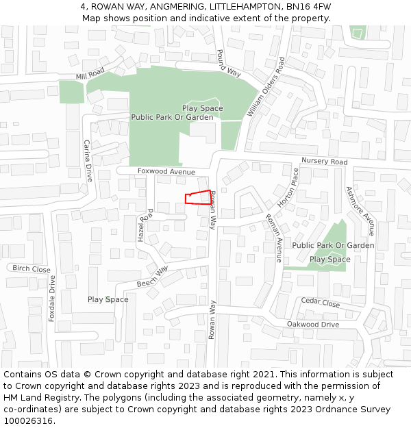 4, ROWAN WAY, ANGMERING, LITTLEHAMPTON, BN16 4FW: Location map and indicative extent of plot