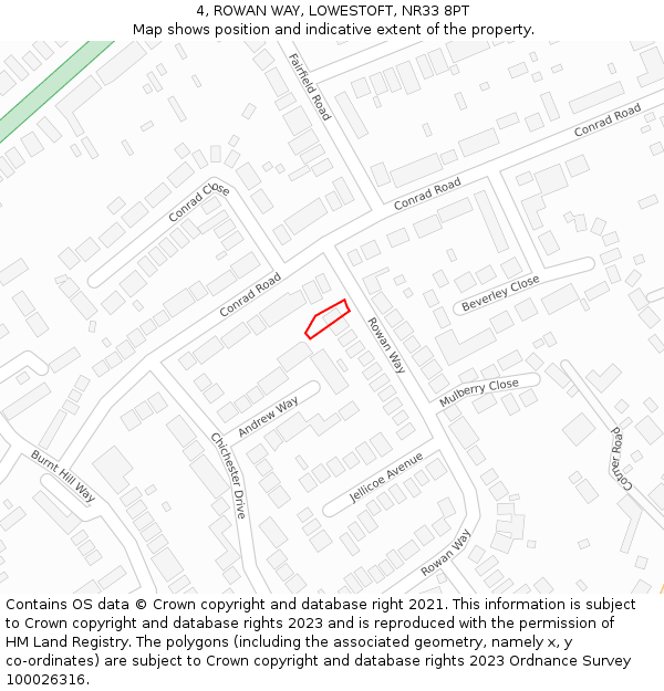 4, ROWAN WAY, LOWESTOFT, NR33 8PT: Location map and indicative extent of plot